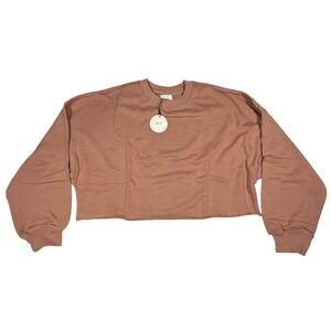 NIA Women's Cropped Crewneck Sweatshirt Long Sleeve Raw Hem Dusty Rose Size‎ M